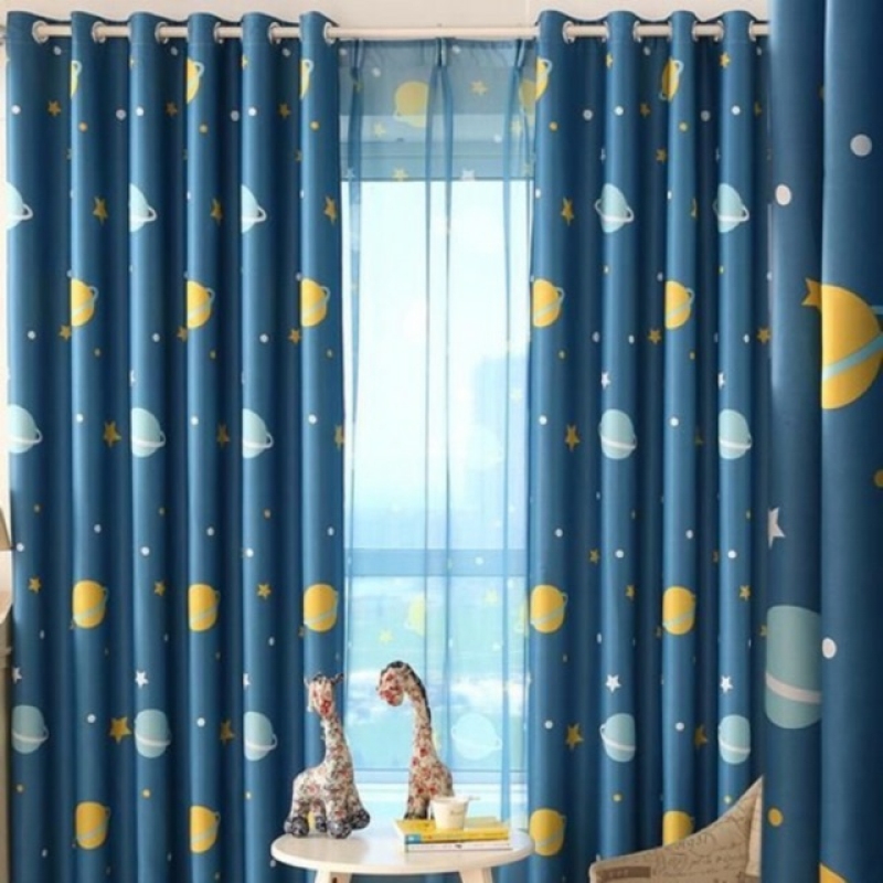Rèm cửa sổ, cửa phòng ngủ chống nắng giá rẻ, hoạ tiết trái đất TNS-005