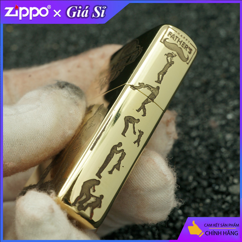 Bật lửa Zippo khắc Cha Con bản giới hạn màu đồng bóng