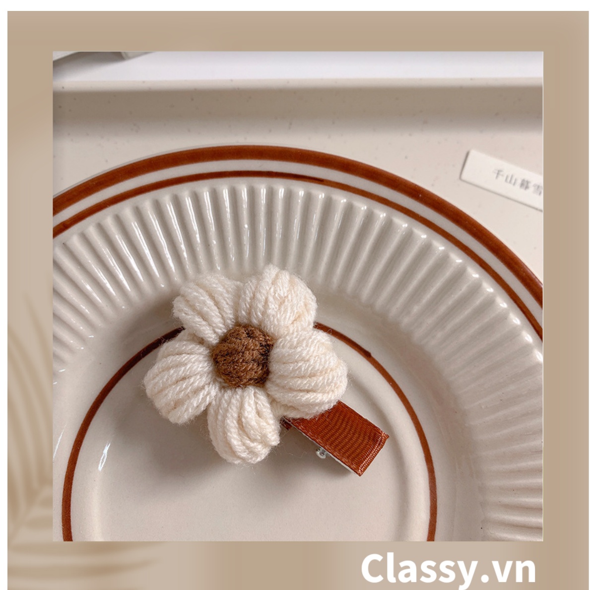 Classy Dây Cột Tóc Đính Hoa Bằng Len Phong Cách Hàn Quốc
