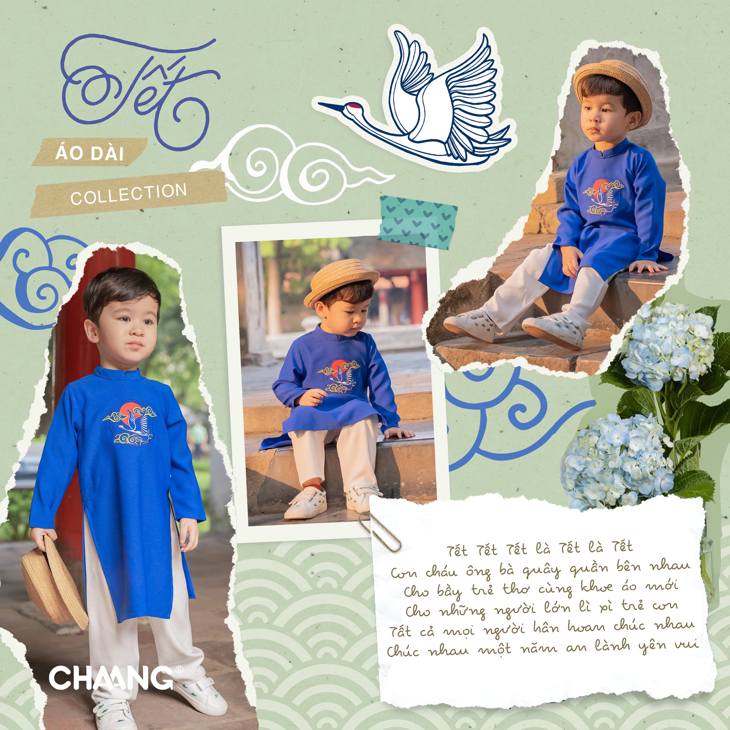 [CHAANG] Bộ áo dài bé trai Chaang xanh biển