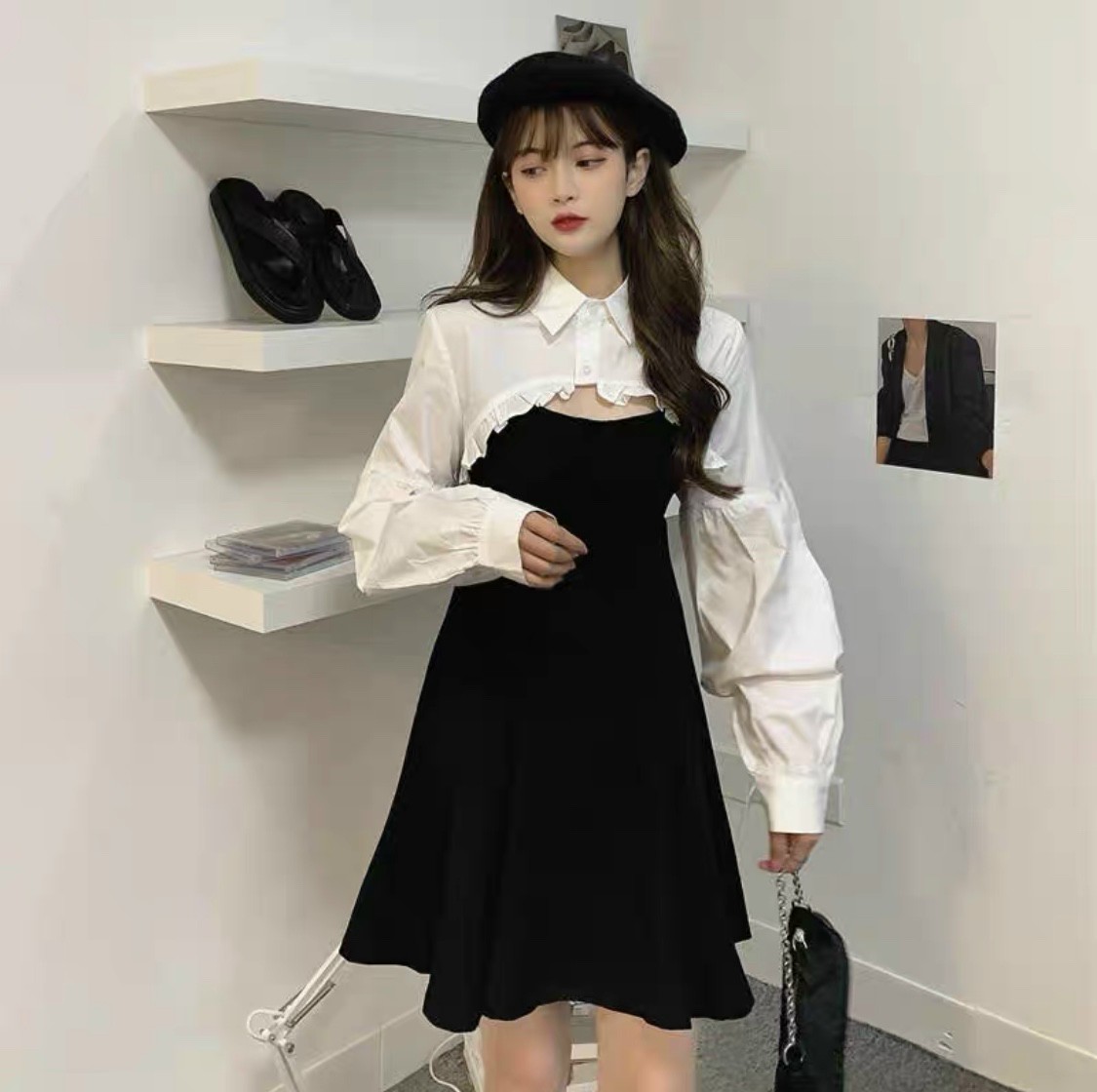 [HCM]Sét Áo SƠ mi kèm Đầm 2 dây