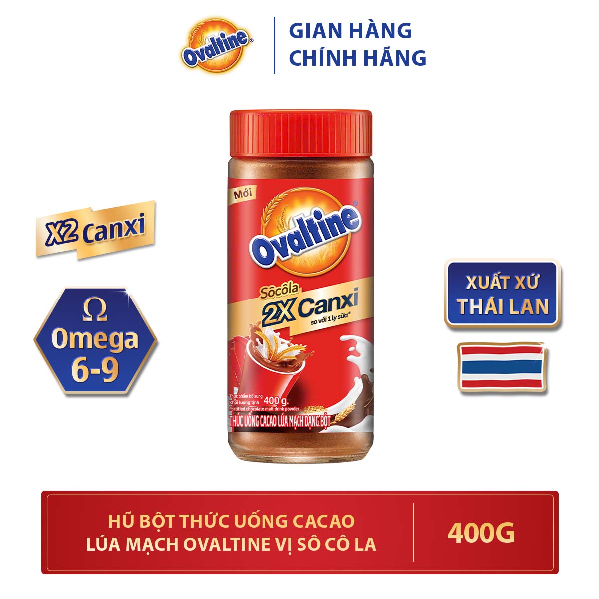Hũ Bột Thức Uống Cacao Lúa Mạch Ovaltine Vị Sô Cô La 400G