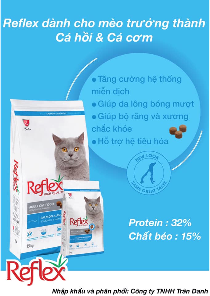 thức ăn hạt Reflex mèo lớn vị cá hồi & cá cơm 2kg