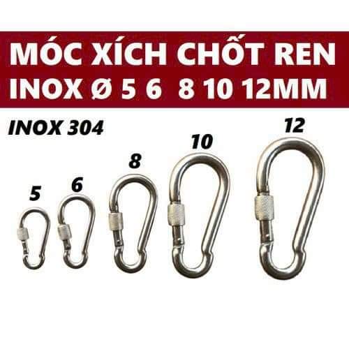 Móc an toàn chốt ren inox 304 đủ size - cáp thép giá sỉ.