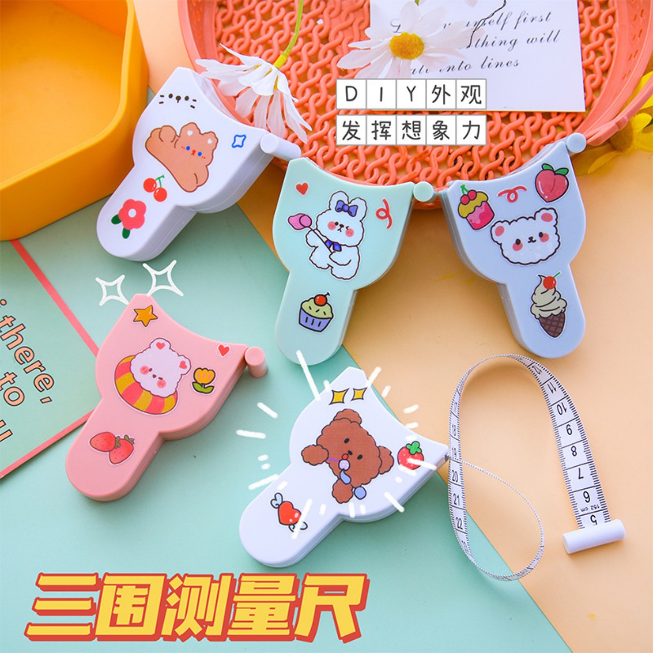 thước cuộn mini hình sticker sự dụng đo eo,quần áo siêu đáng yêu