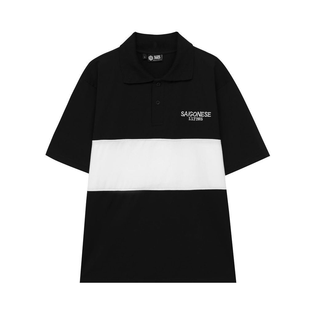 Áo Polo SGES oversize nam nữ form rộng local brand unisex Đen Sọc Trắng