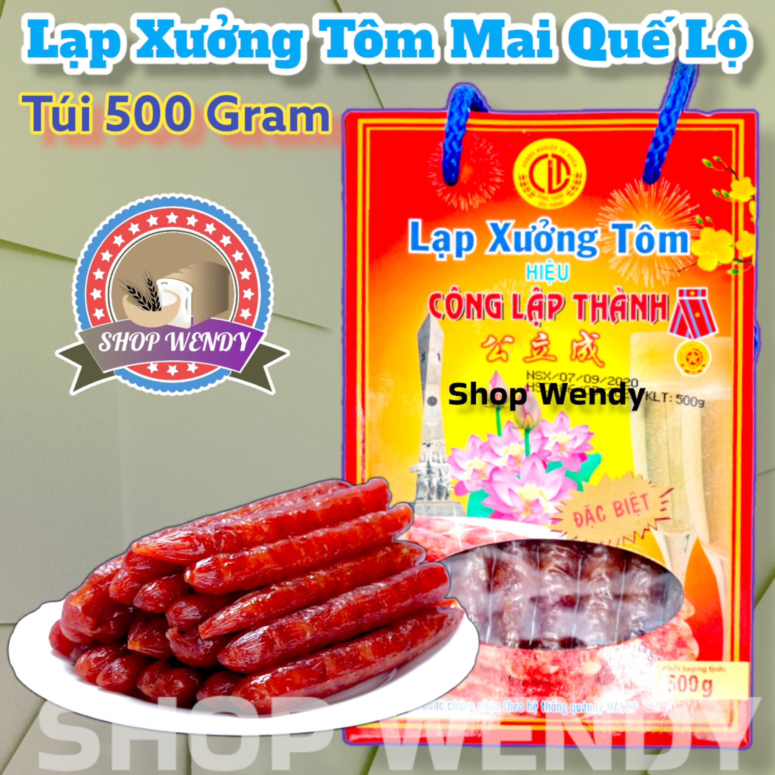 Lạp Xưởng Tôm - Công Lập Thành - Food- 500g - Ăn Vặt ĐẶC SẢN SÓC TRĂNG - Ngon Tuyệt Vời Phù Hợp Làm Qùa Tặng, Quà Biếu