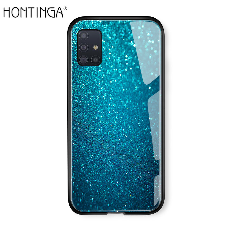 Hontinga For Samsung Galaxy A51 Case Aurora Galaxy Space Sky Starry Gradient Casing Case Shockproof Tempered Glass Phone Case Back Cover
