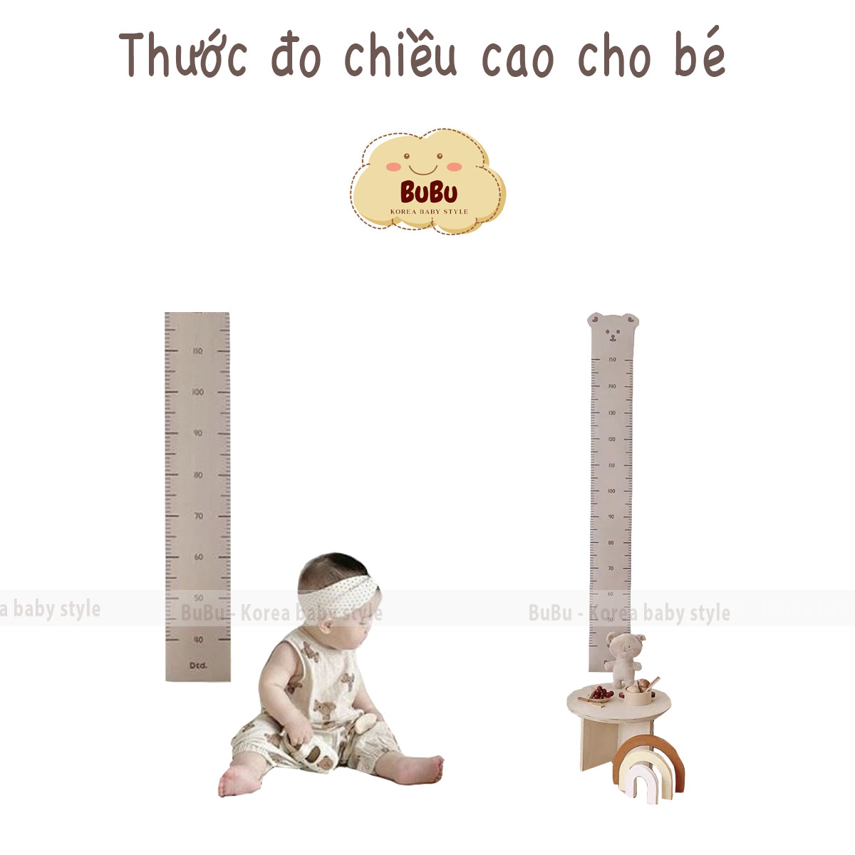 Thước Đo Chiều Cao Dán Tường Trẻ Em Bé Hình Gấu Dễ Thương