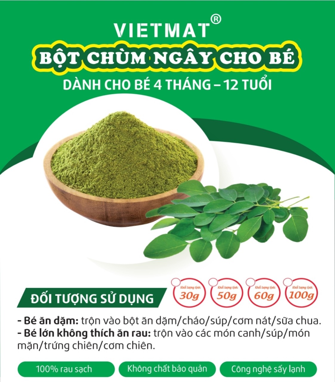 Bột chùm ngây sấy lạnh cho bé VIETMAT