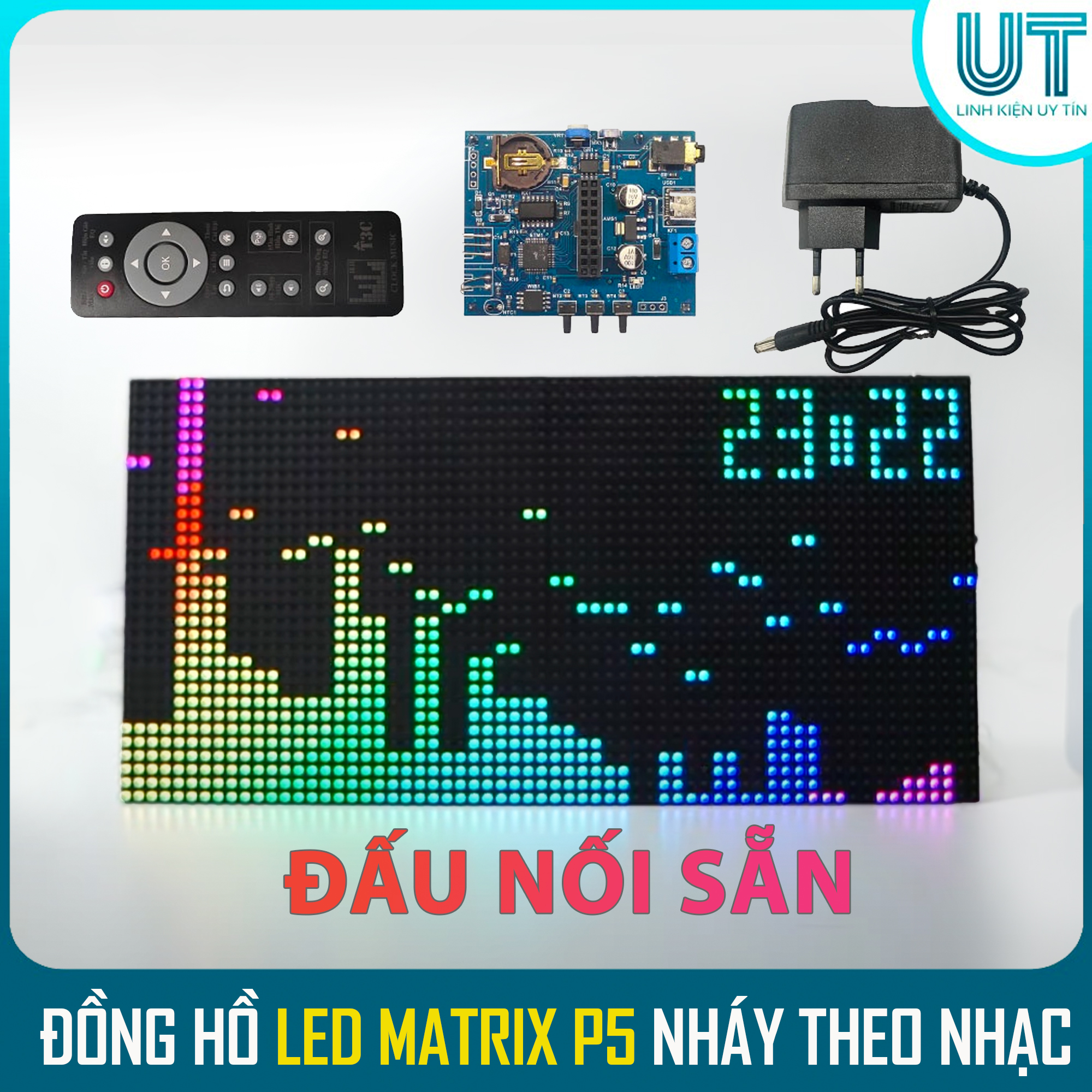 Bộ Đồng Hồ LED MATRIX P5 nháy theo nhạc - Clock Music - Bản 2023 LED P5 nhiều hiệu ứng mới màu siêu đẹp