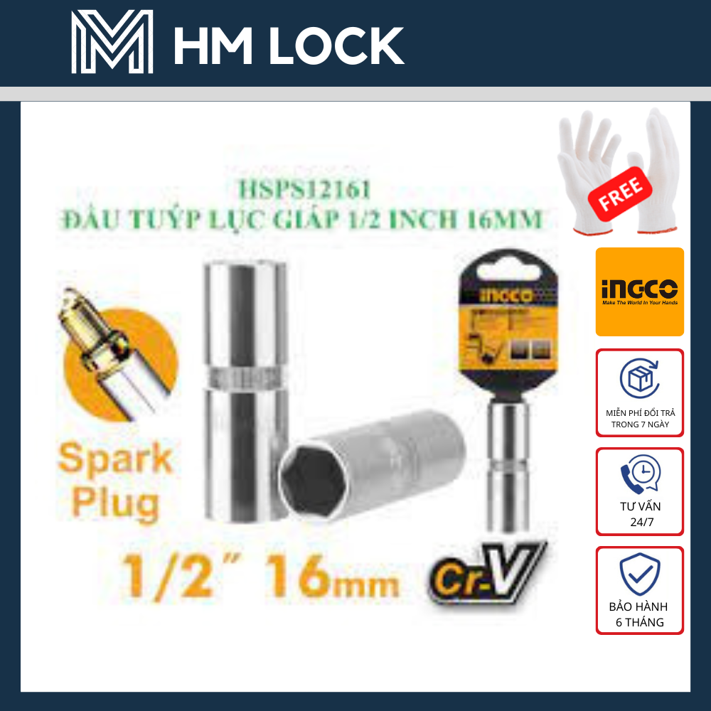 Đầu tuýp mở bugi 1/2"-16mm ingco - hàng chính hãng - hsps12161