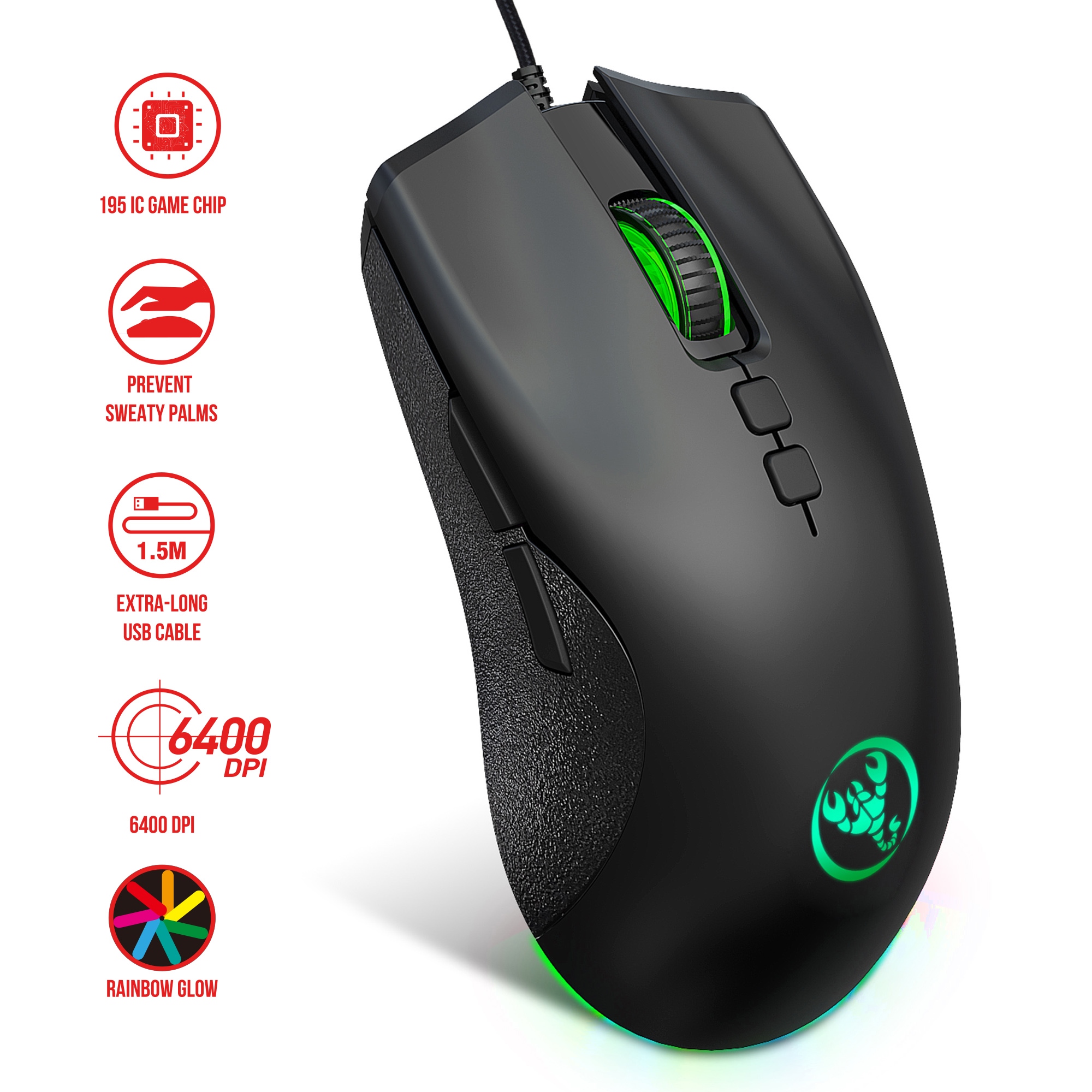hotx【DT】 A883 USB Mouse RGB Gamer Programmin Mouses with 4 Adjustable Ergonomic Design for Desktop