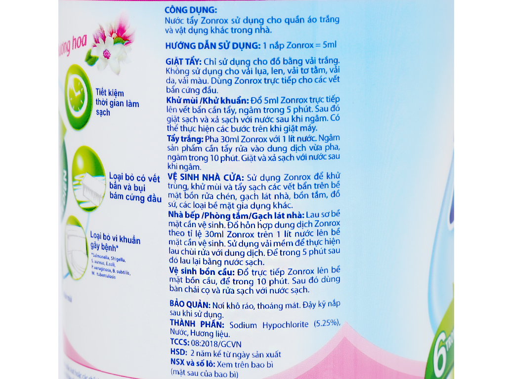 Nước tẩy Zonrox hương hoa chai 1 lít