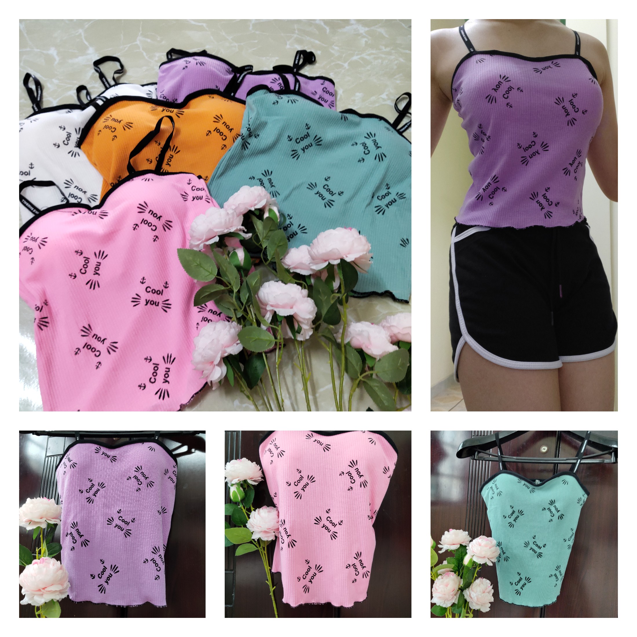 {SIÊU PHẨM] Áo Thun nữ 2 dây vải thun gân dày dặn Mộc shop