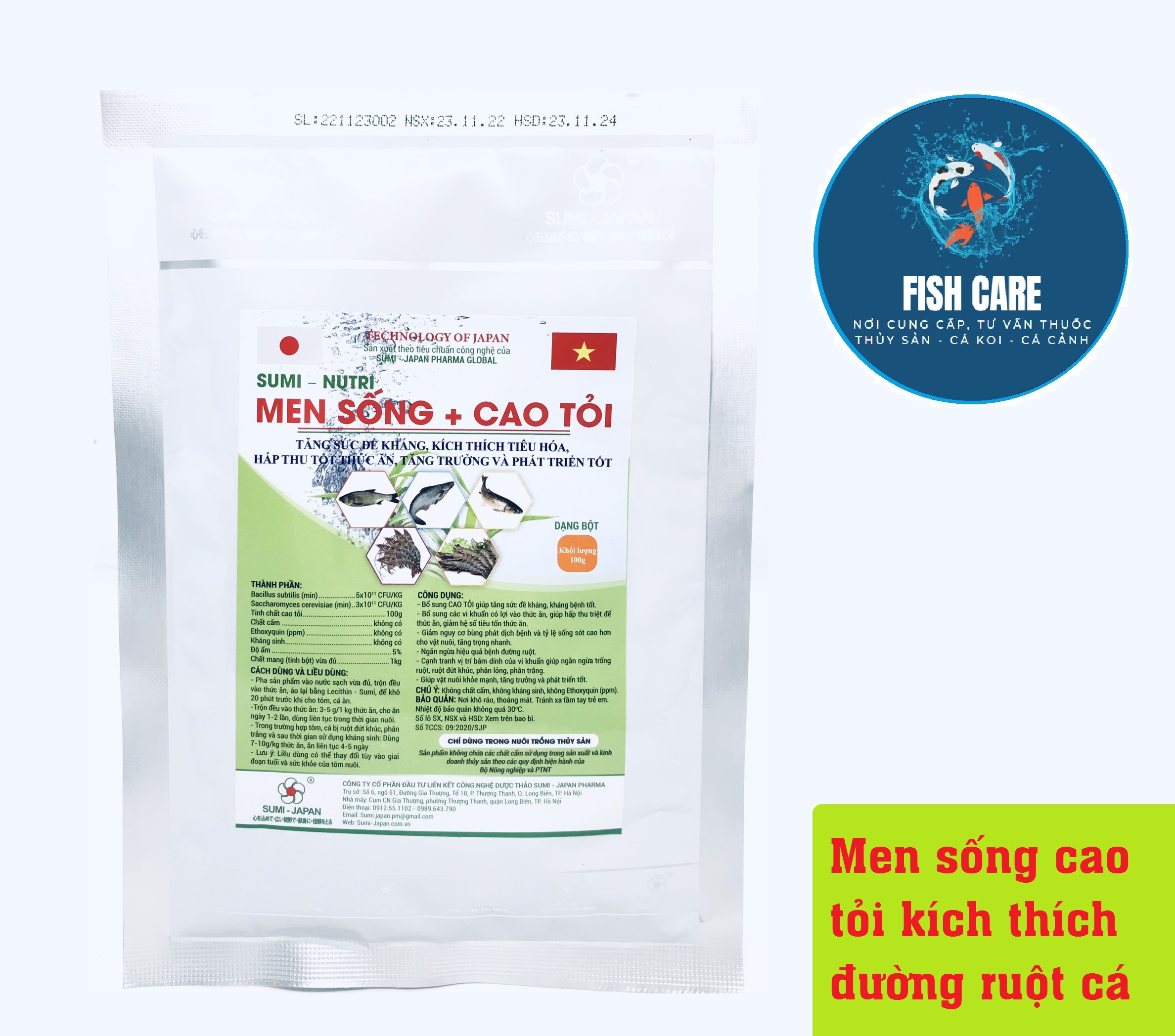 Men sống + cao tỏi cho cá 100g
