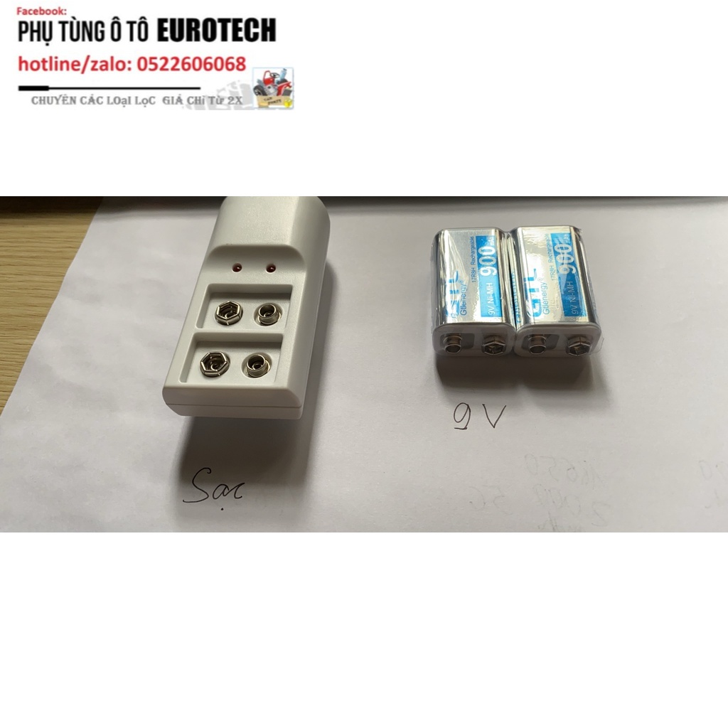 2 pin vuông 9v -sạc lại - 900mah + sạc pin 6f22