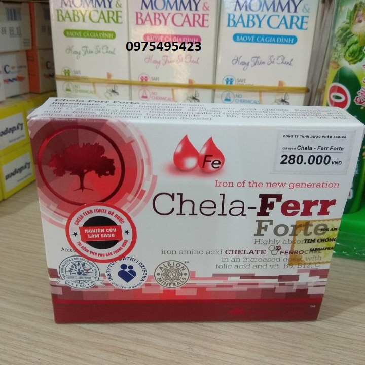 Sắt Chela Ferr Forte - Bổ sung sắt cho người bị thiếu máu , phụ nữ mang thai và đang cho con bú không gây táo bón - 30 viên