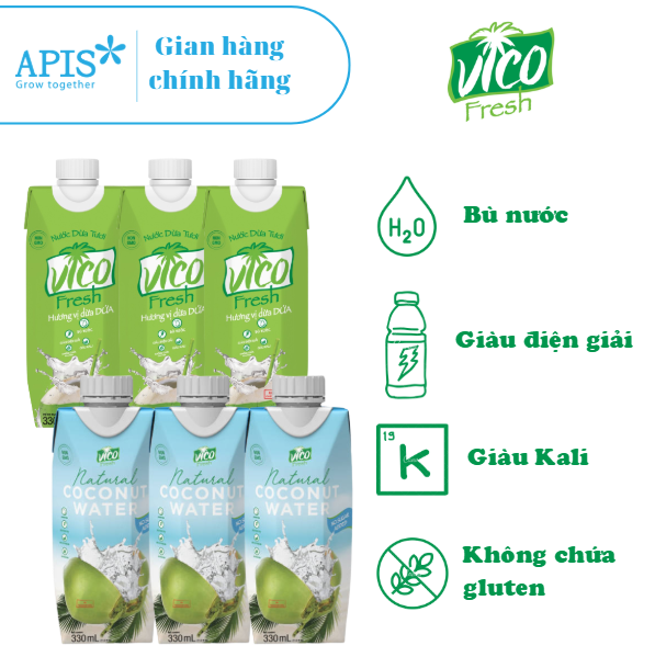 COMBO 6 HỘP DỪA VICO FRESH 330ML - (3 Dứa, 3 Natural)