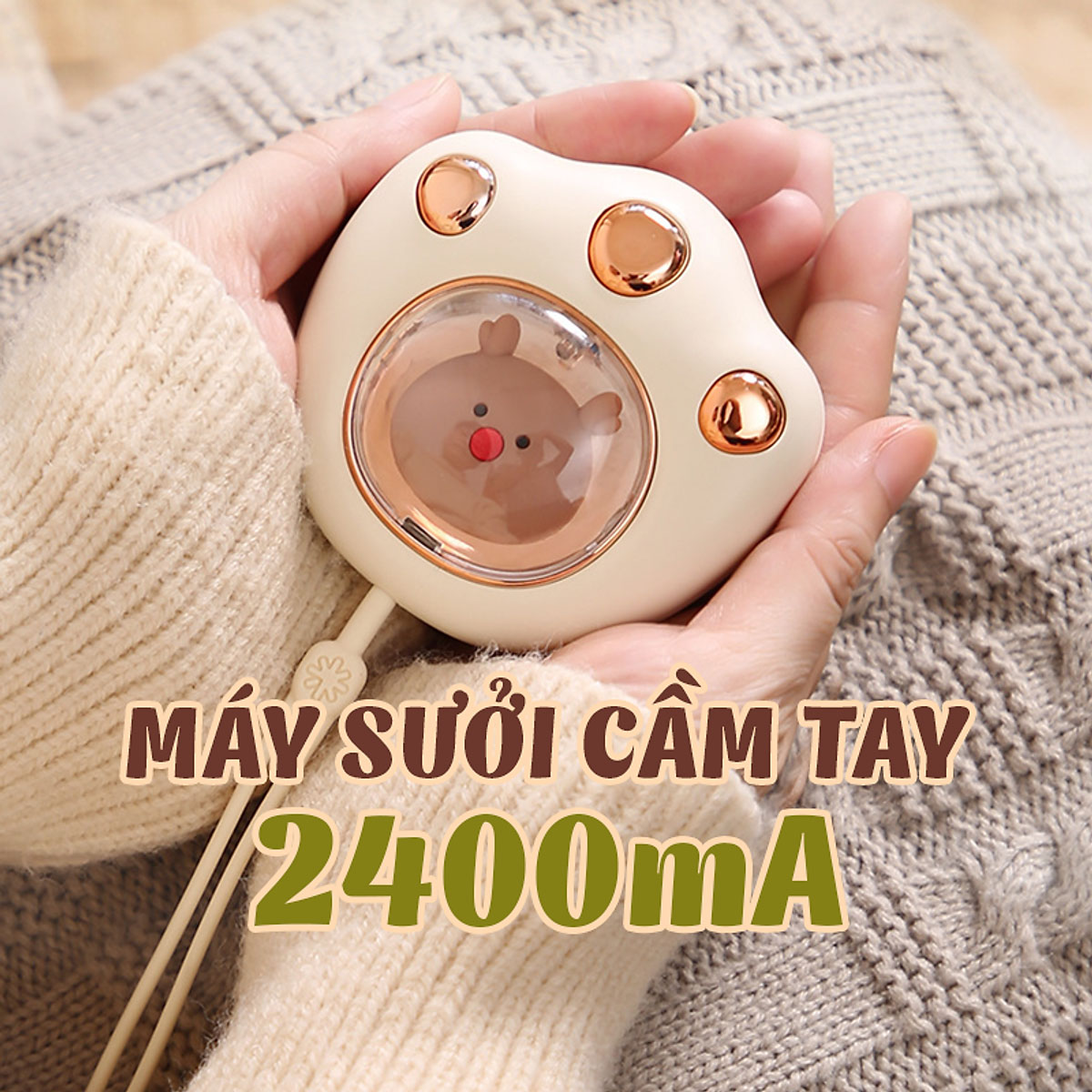 Cục sưởi tay gấu nhỏ gọn Máy chườm nóng mini cho tay chân bụng - Máy sưởi cầm tay hình thú đáng yêu - Máy sưởi mini nhỏ gọn cầm tay - Máy sưởi mini cầm tay dễ thương sạc USB 2400mah sưởi ấm