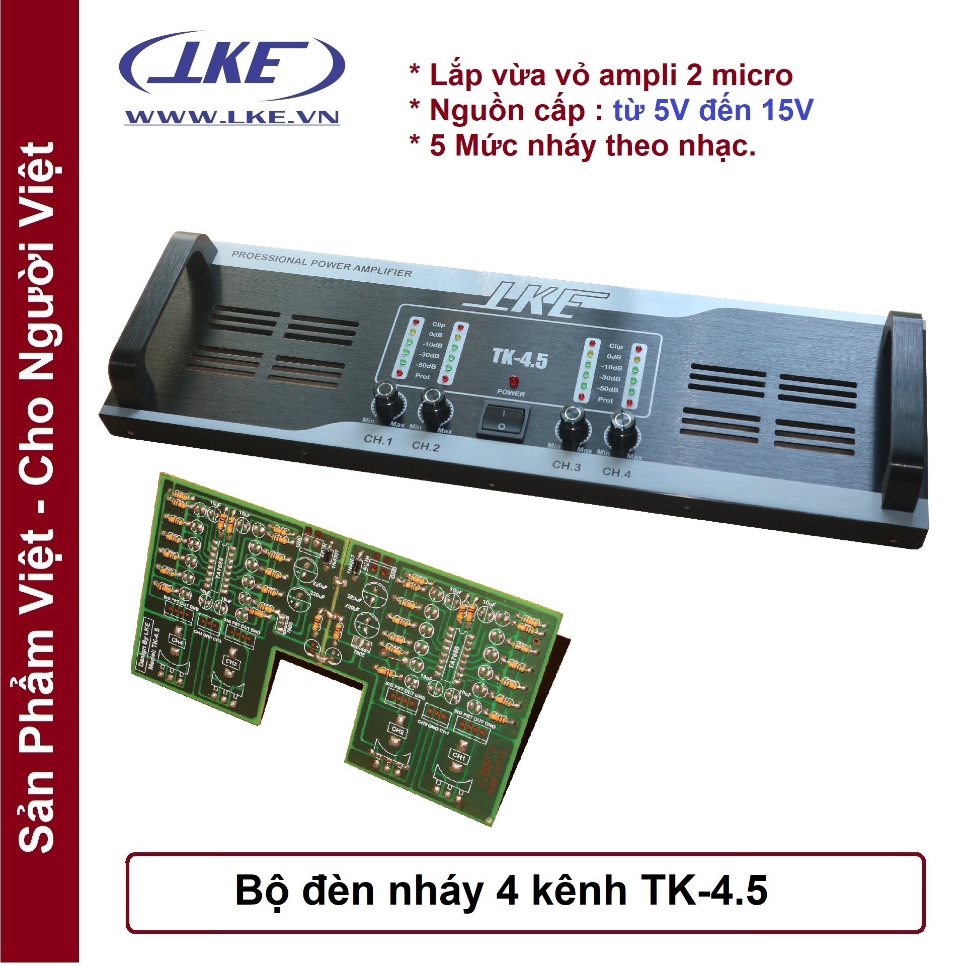 Bộ đèn nháy 4 kênh lắp cho ampli cao 12.5cm