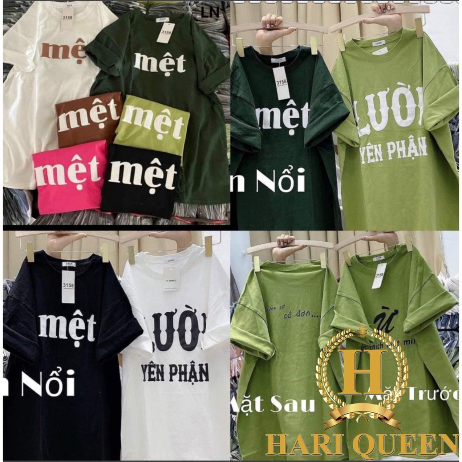 Áo thun tay lỡ hottrend 2022 in chữ ừ - mệt- lười- alo - khùm hariqueen