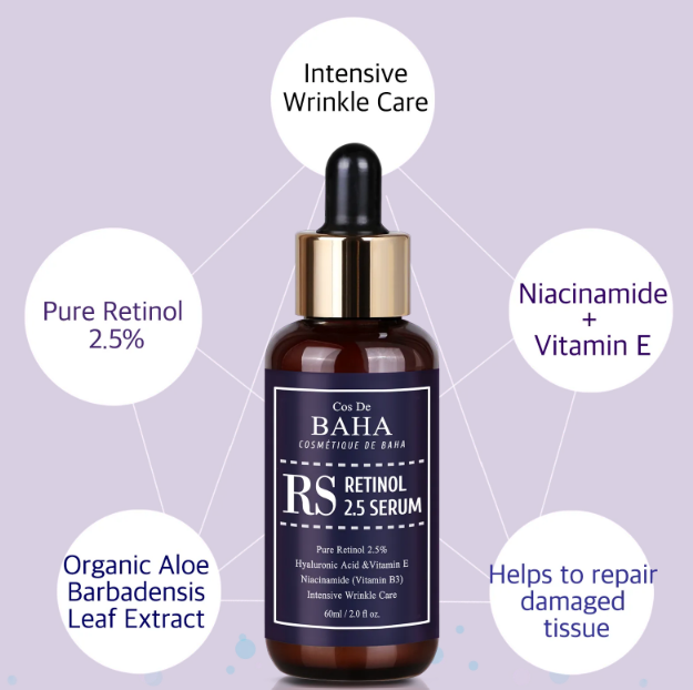 Cos De BAHA (RS Serum 60ml)-Retinol 2.5% Solution Facial Serum with Vitamin E