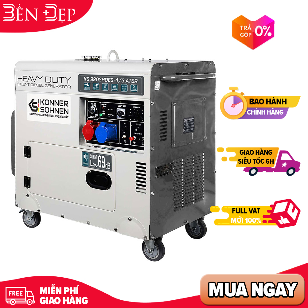 Máy phát dầu könner & söhnen ks 9202hdes-1/3 atsr 8kw hàng xuất eu - ra điện 1 pha và 3 pha