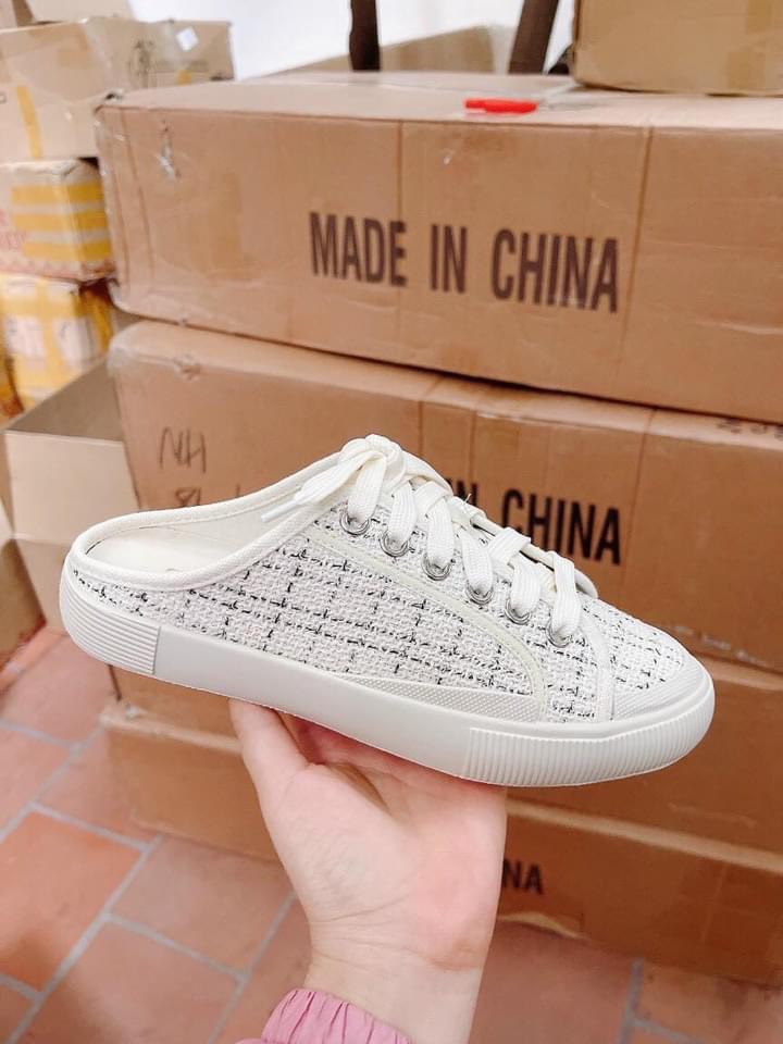 [SenXanh] Giày sục thể thao đế bệt chất xù kẻ ô