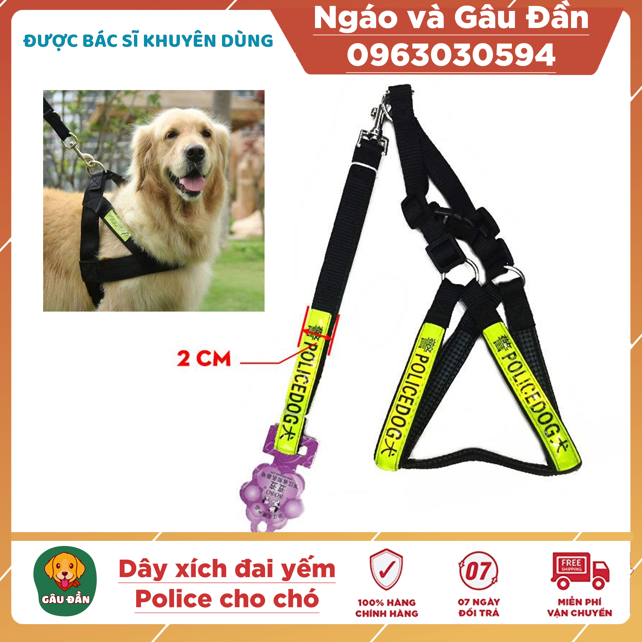 Dây xích đai yên ngựa Police cho chó cỡ lớn Dây dắt cho chó và yếm đai yên ngựa cho thú cưng
