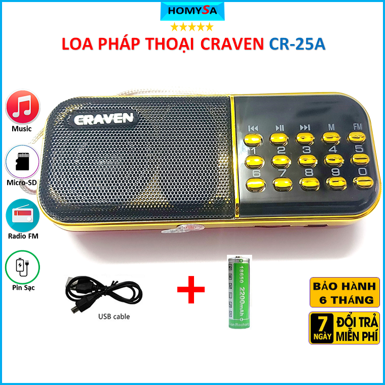 Máy nghe nhạc CRAVEN CR-25A đa năng mini nghe kinh pháp đọc thẻ nhớ mp3