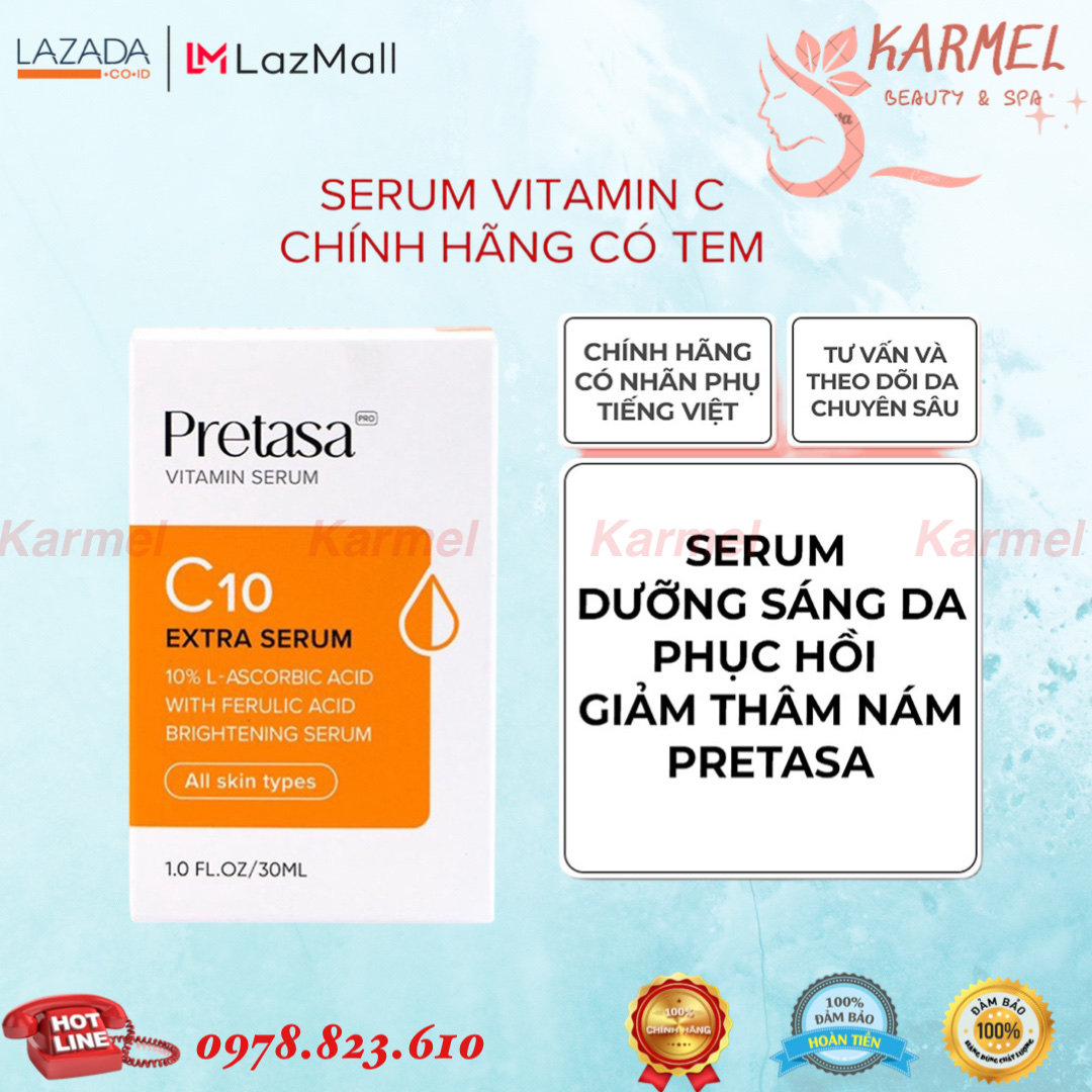 Serum pretasa vitamin c10 extra sáng da, mờ thâm, chống lão hóa 30ml - karmel chính hãng