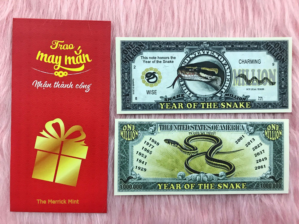 Tờ có hình con rắn 1 triệu đô Mỹ lưu niệm , quà tặng phong thủy, dùng để sưu tầm , quà tặng lì xì cho người tuổi Tỵ