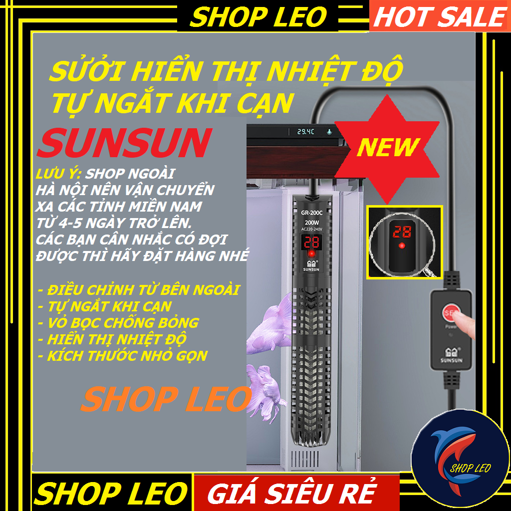 SƯỞI HIỂN THỊ LED SUNSUN GR 100W (SHOP ở Hà Nội nên vận chuyển Miền Nam tầm 4-5 ngày trở lên, các bạn cân nhắc thời gian có đợi được không thì hãy đặt nhé)- sưởi chống bỏng cao cấp - máy sưởi bể cá cảnh - phụ kiện thủy sinh - shopleo