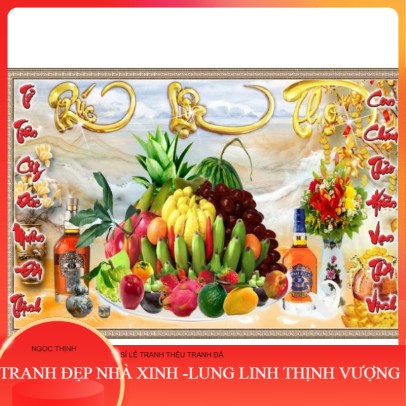 Tranh đính đá mâm ngũ quả . kích thước: 80cm x 50cm - 1m2 x 60cm ngọc thịnh
