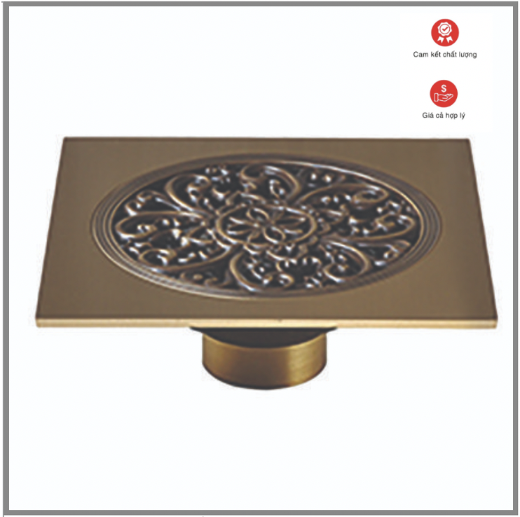 Phểu thoát sàn đồng cổ điển 15x15 cm [ BH chính hãng ]