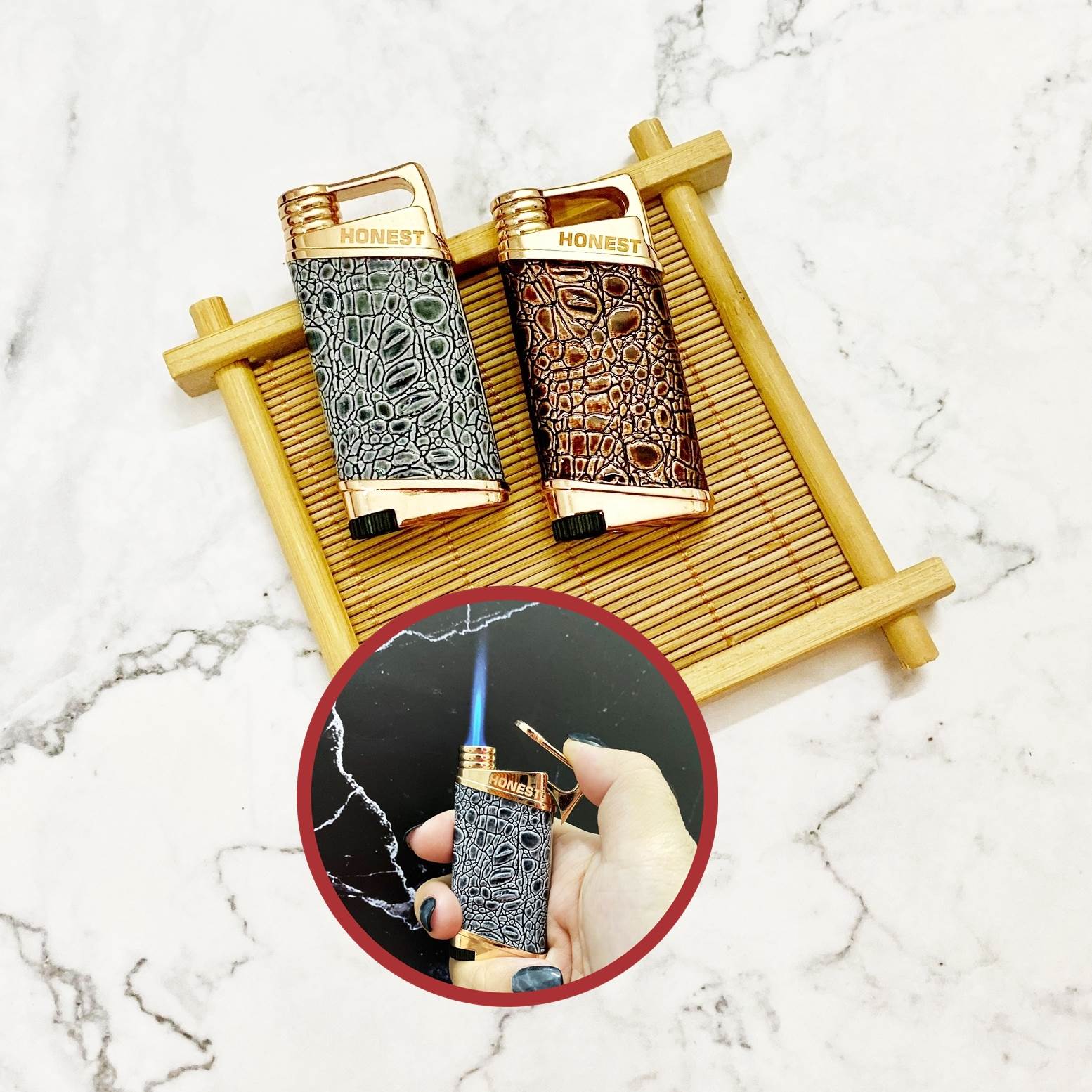 BẬT LỬA KHÈ - HONEST 615 - BỌC DA CÁ SẤU  - (XÀI GAS)