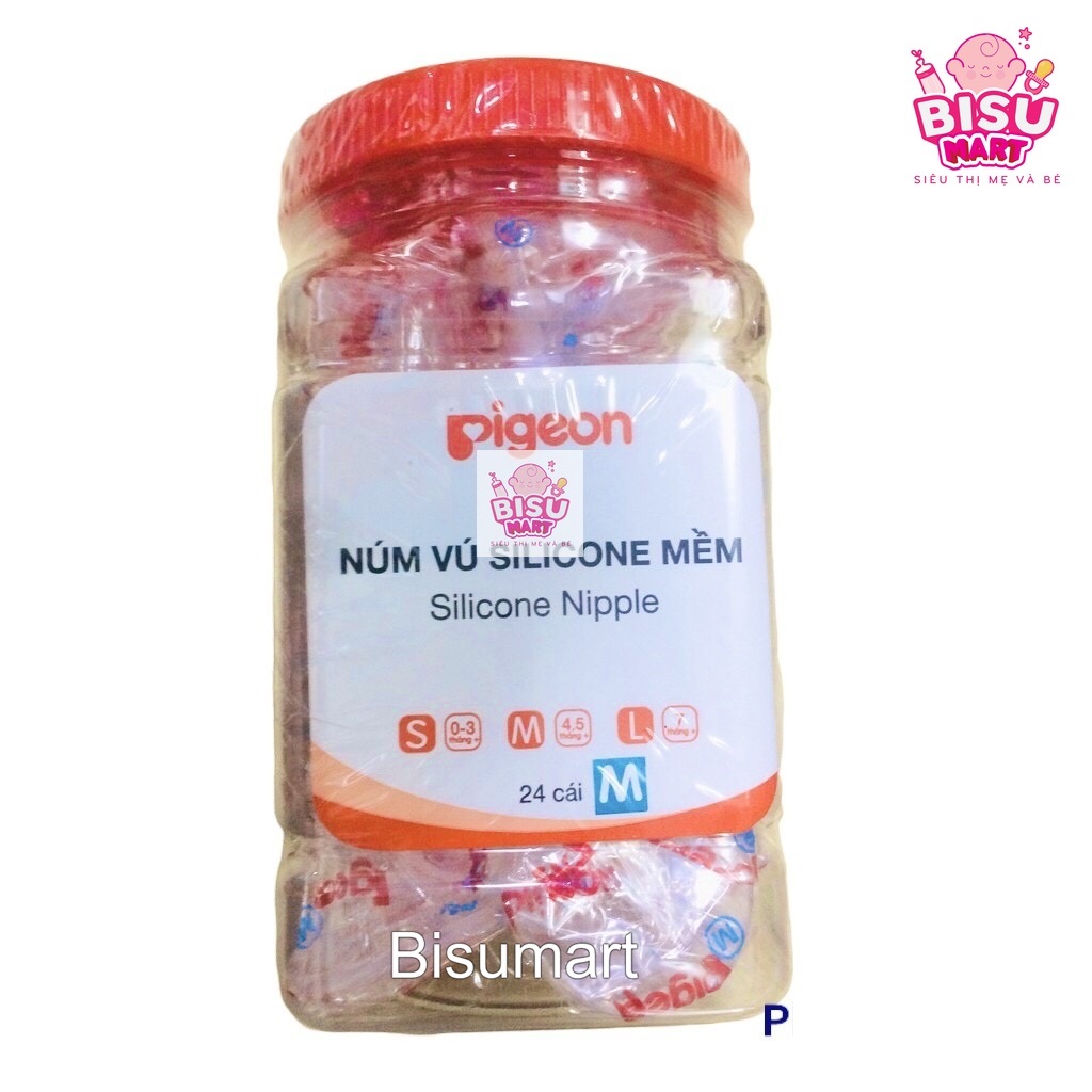 Hộp 24 cái Núm vú cổ hẹp Silicone Pi.geon sieu mềm