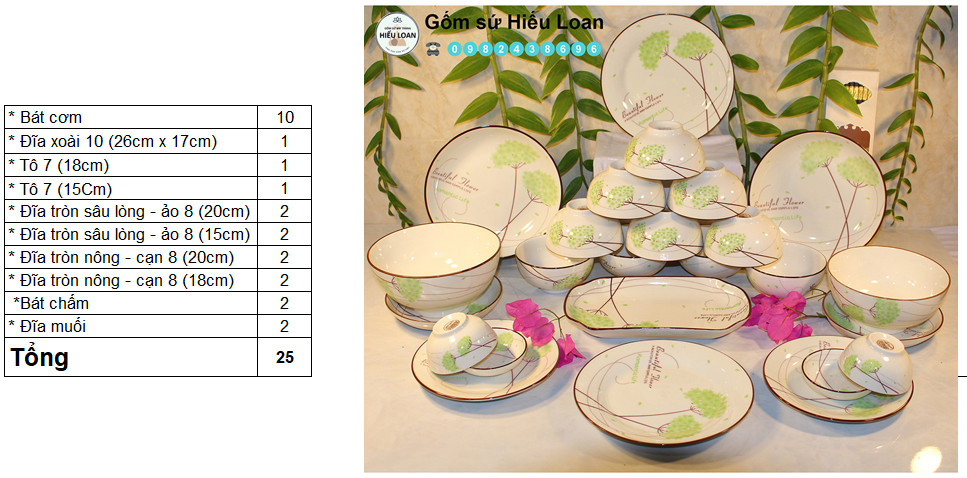 Bộ Bát Đĩa Bát Tràng [20 MÓN] - Bộ Bát Đĩa Cao Cấp [XUÂN XANH]