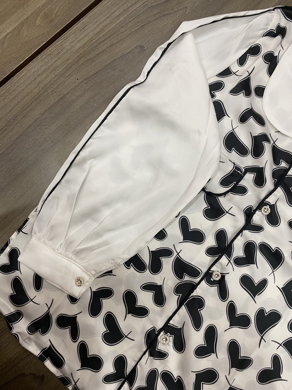 (Kèm Ảnh Thật) Đồ Bộ Pijama Hình Trái Tim Lụa Satin Cao Cấp