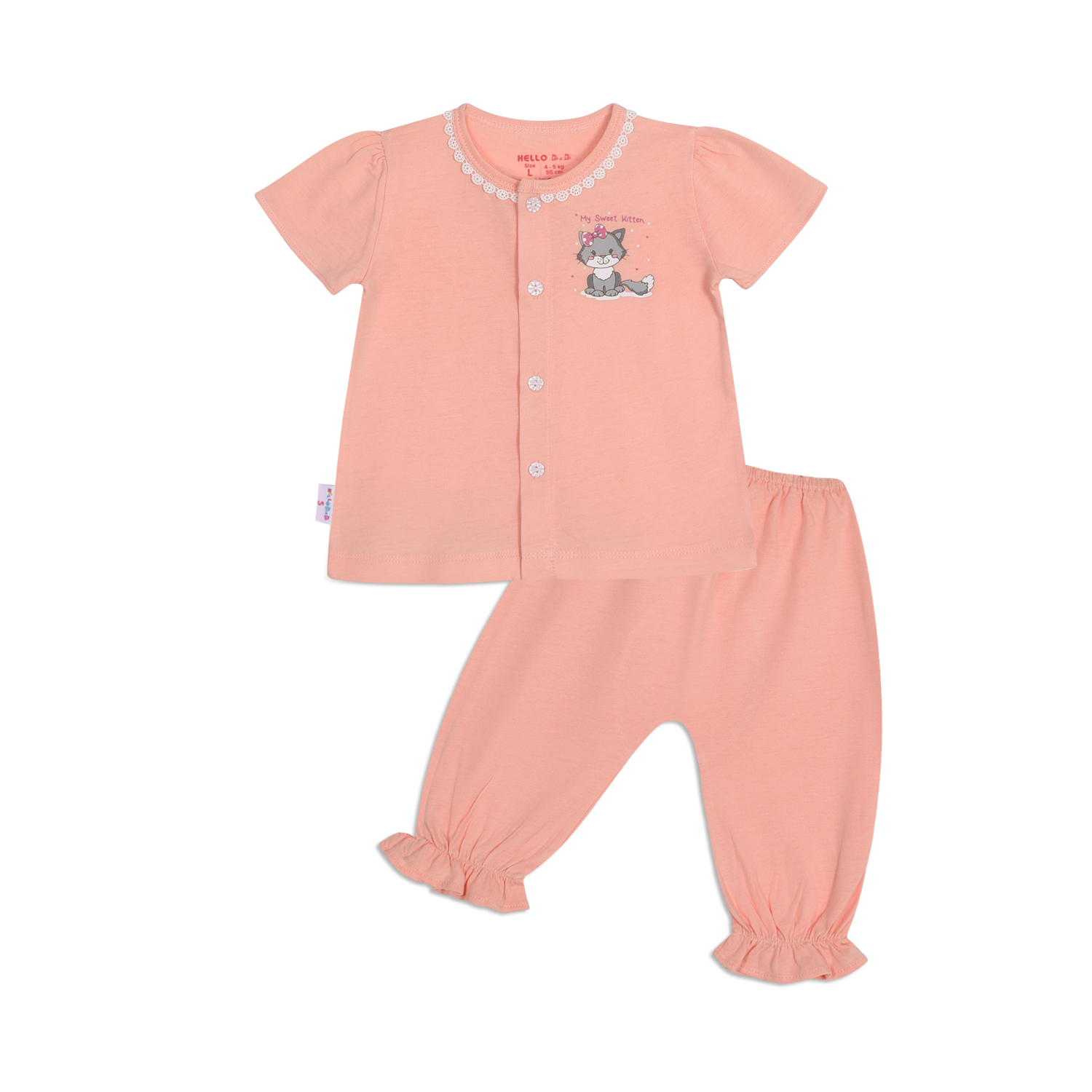 Bộ sơ sinh cài giữa viền ren bé gái tay ngắn 1316- hello bb