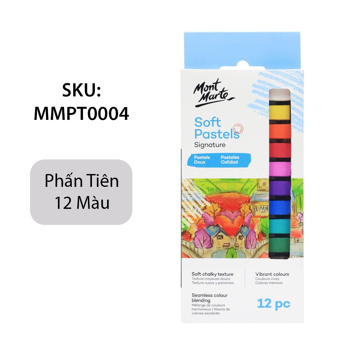 [Giao Hỏa Tốc] Bộ Phấn Tiên Mont Marte 12 Màu - Signature Soft Pastels 12pc - MMPT0004 - Phấn màu vẽ tranh