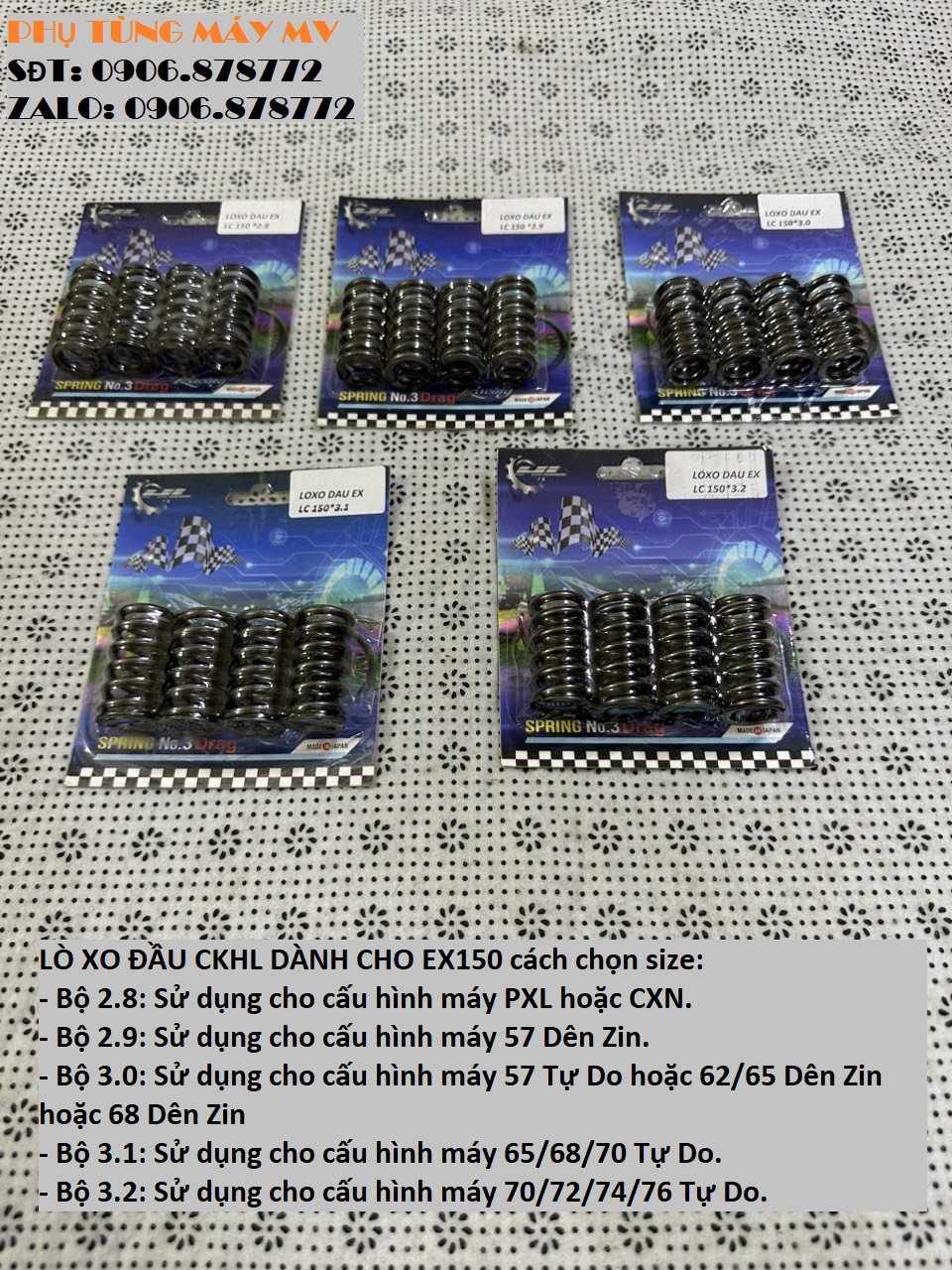 Lò xo đầu độ HL size 2.8/2.9/3.0/3.1/3.2 dành cho xe Ex150