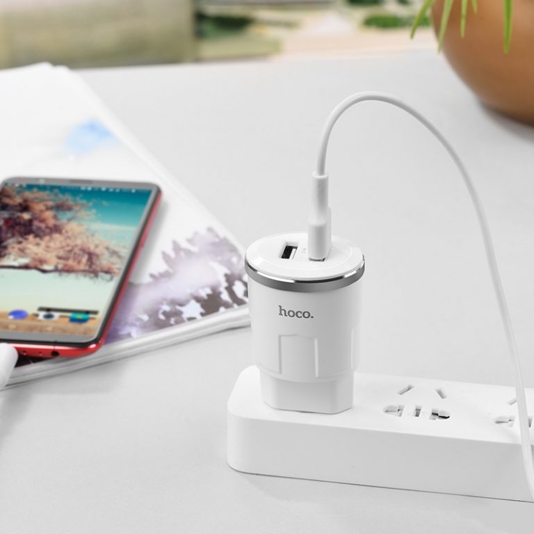 Củ sạc nhanh 2 cổng cho iphone samsung chính hãng hoco C38