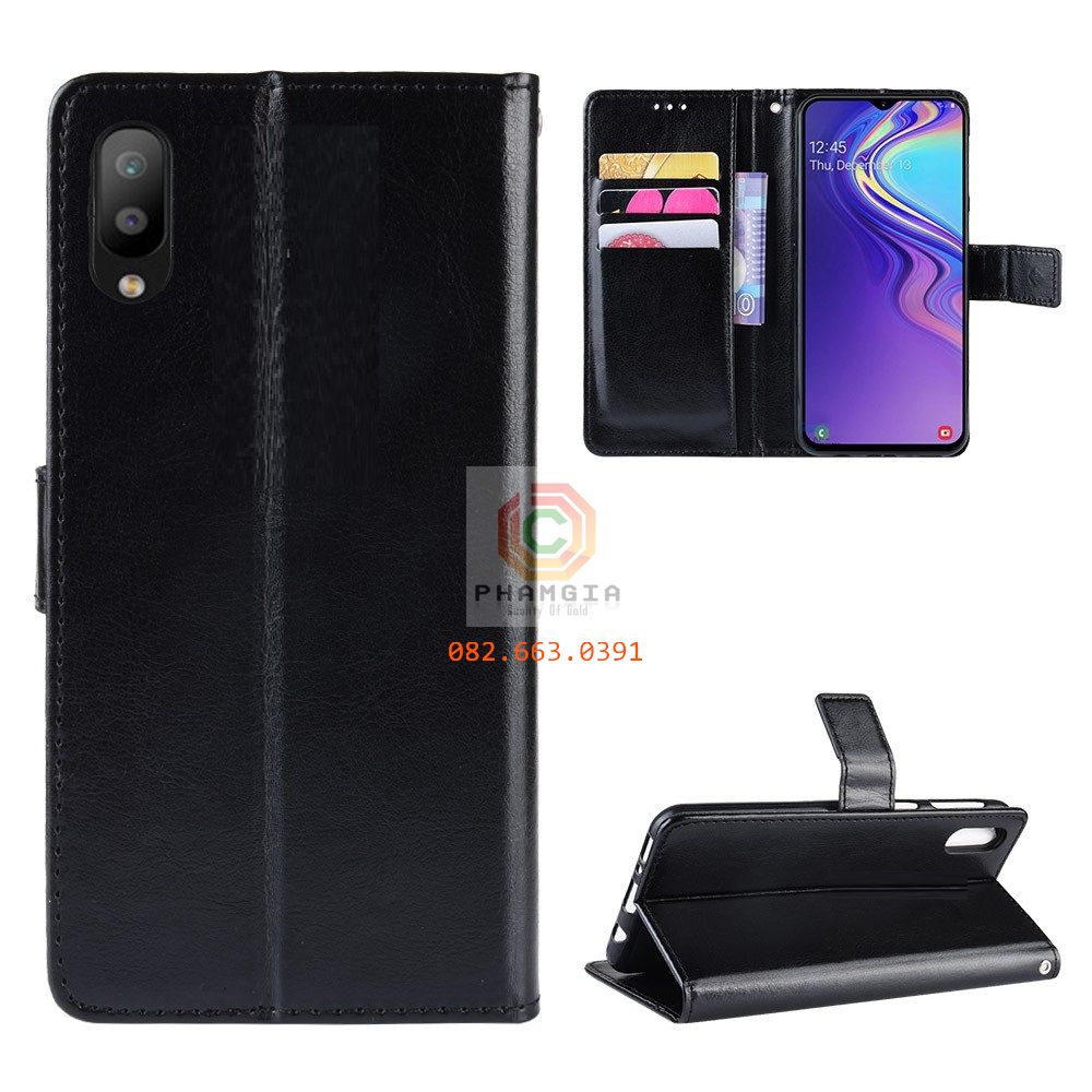 Bao da Samsung M10 da cao cấp, có ngăn thẻ, nắp gập chống đỡ xem phim