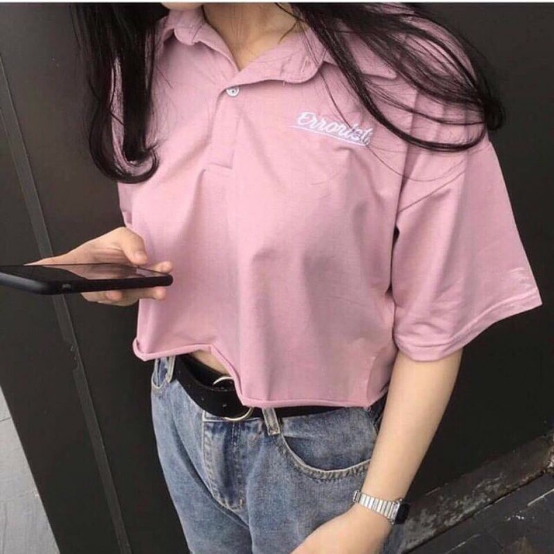 Áo croptop cổ bẻ polo nữ tay lỡ , from rộng, freesize , thun cotton mềm mịn