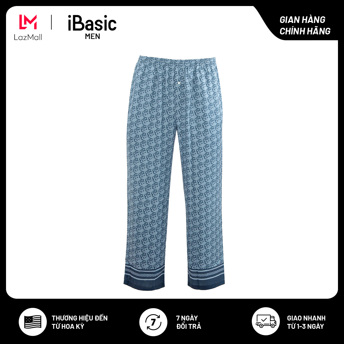 Bộ mặc nhà nam satin họa tiết IB tay dài iBasic HOMM016