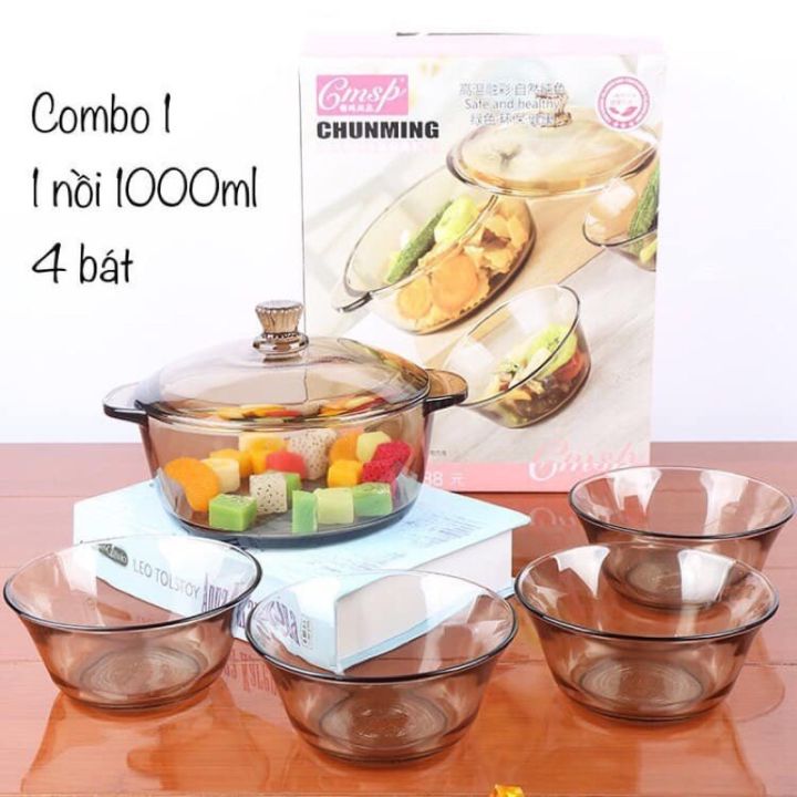 BỘ 1 NỒI 4 CHÉN THỦY TINH SHUIJINGBAO
