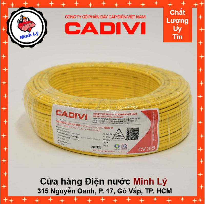 [HCM]Dây Điện CADIVI CV 3.5 1X3.5 mm2 Đơn Mềm Cao Cấp (100m/cuộn)