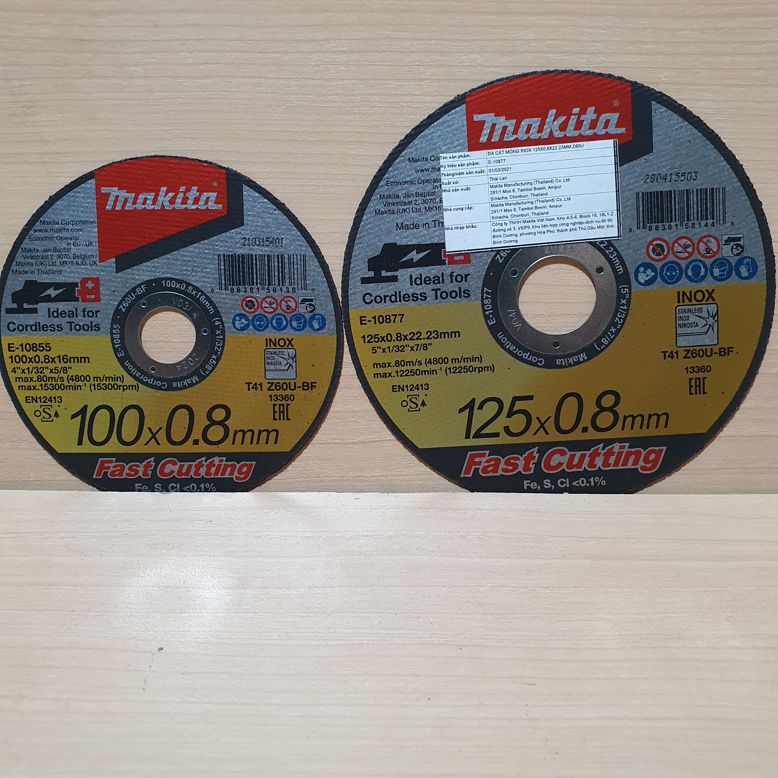 Đá cắt mỏng inox makita e-10855,e-10877